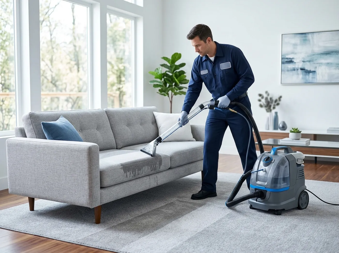 Professionelle Reinigung eines Teppichbodens mit Sprühextraktion