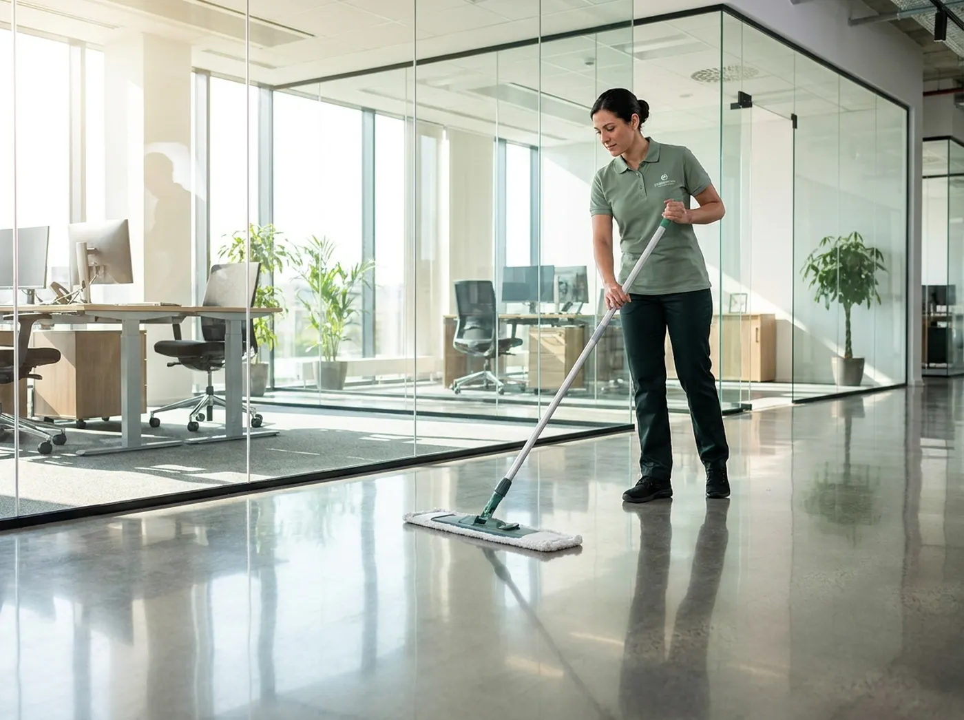 Gereinigter Bodenbelag in einem modernen Büro